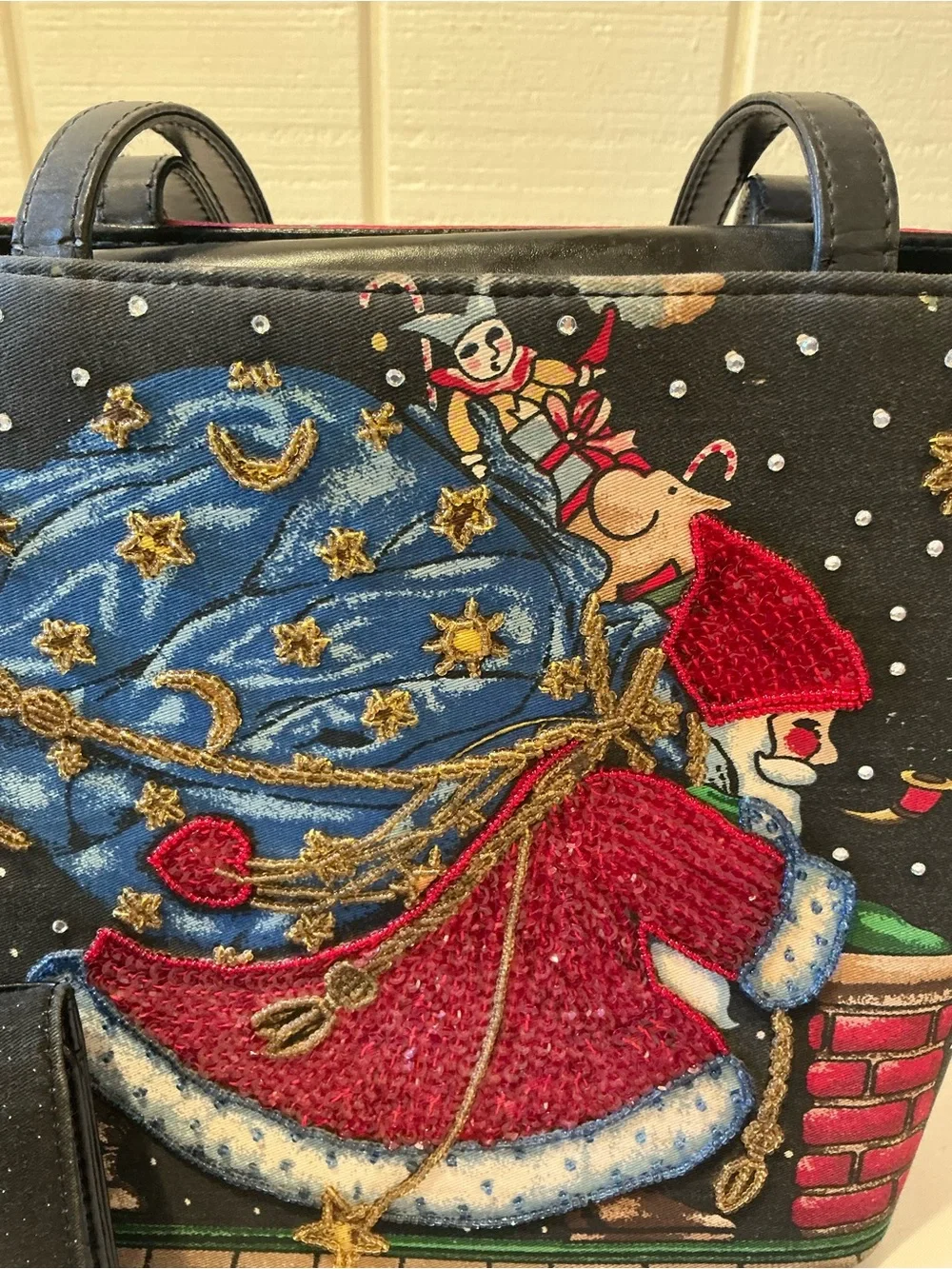 VTG Rare Mary Engelbreit “Believe” Santa Hand-Beaded purse with matching wallet